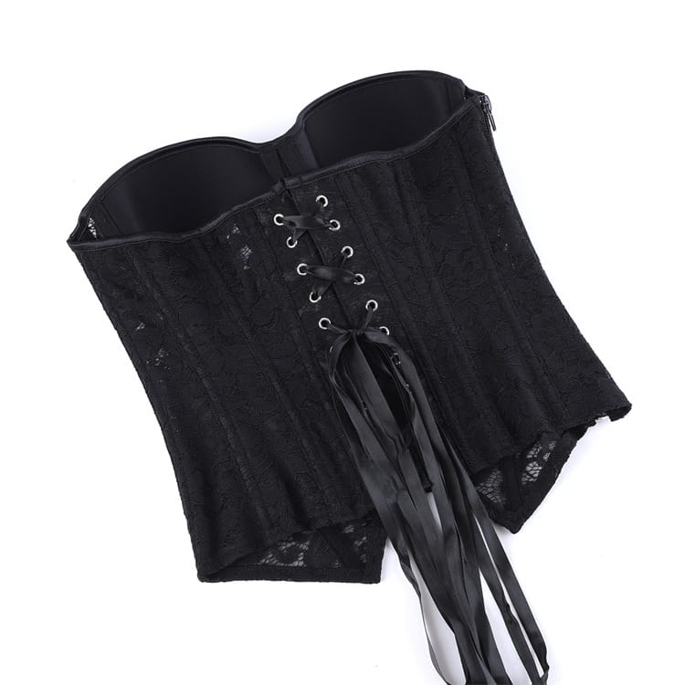 Kobine Women's Gothic Irregular Floral Mesh Overbust Corset