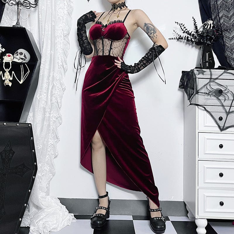 Kobine Women's Gothic Irregular Hem Velvet Slip Dress