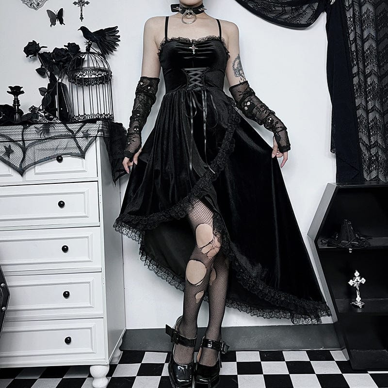 Kobine Women's Gothic Irregular Lace Hem Slip Dress