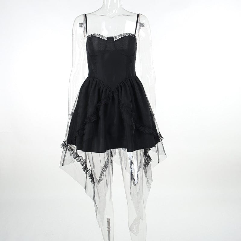 Kobine Women's Gothic Irregular Lace Splice Slip Dress