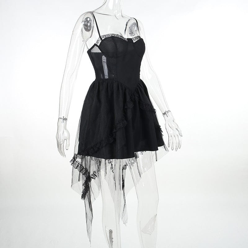 Kobine Women's Gothic Irregular Lace Splice Slip Dress