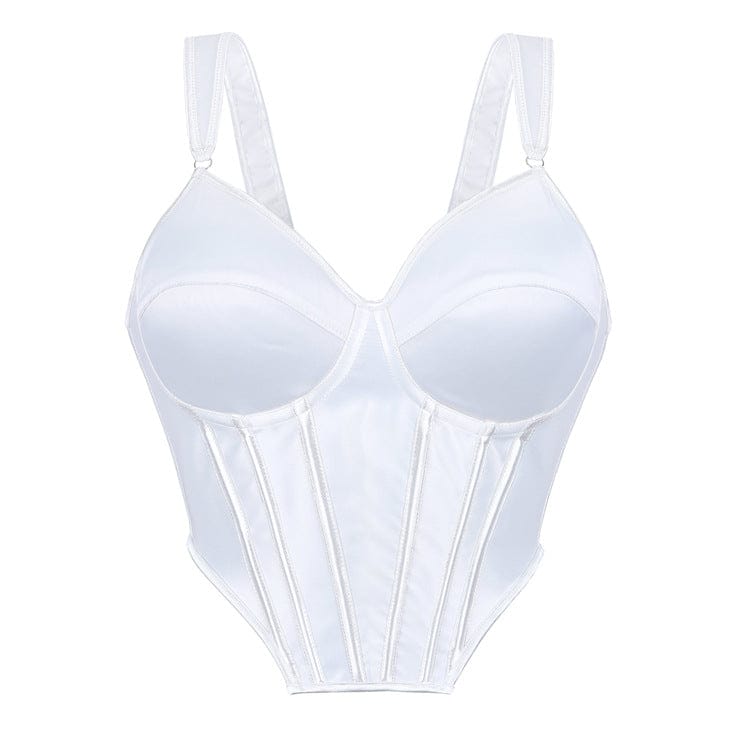 Kobine Women's Gothic Irregular Lace-up White Overbust Corset