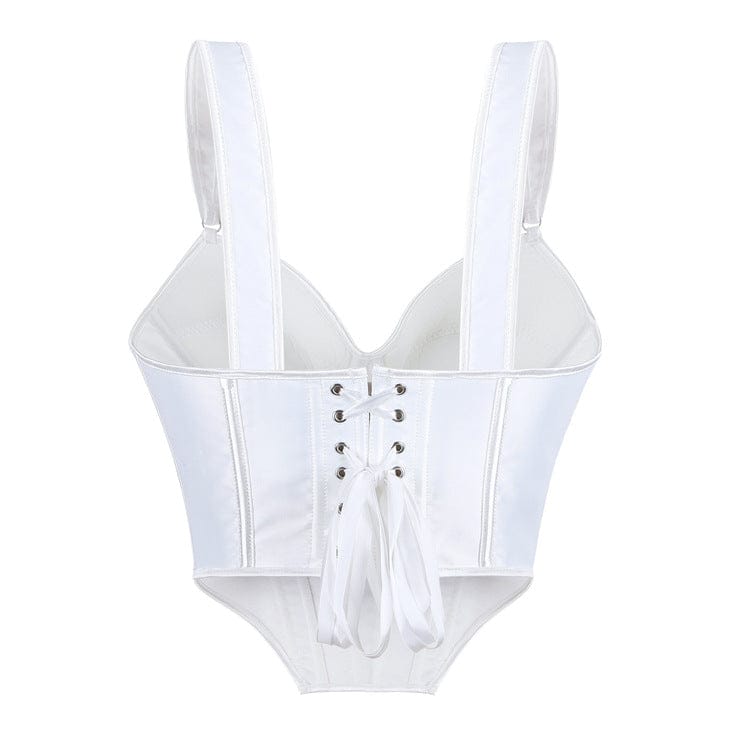 Kobine Women's Gothic Irregular Lace-up White Overbust Corset