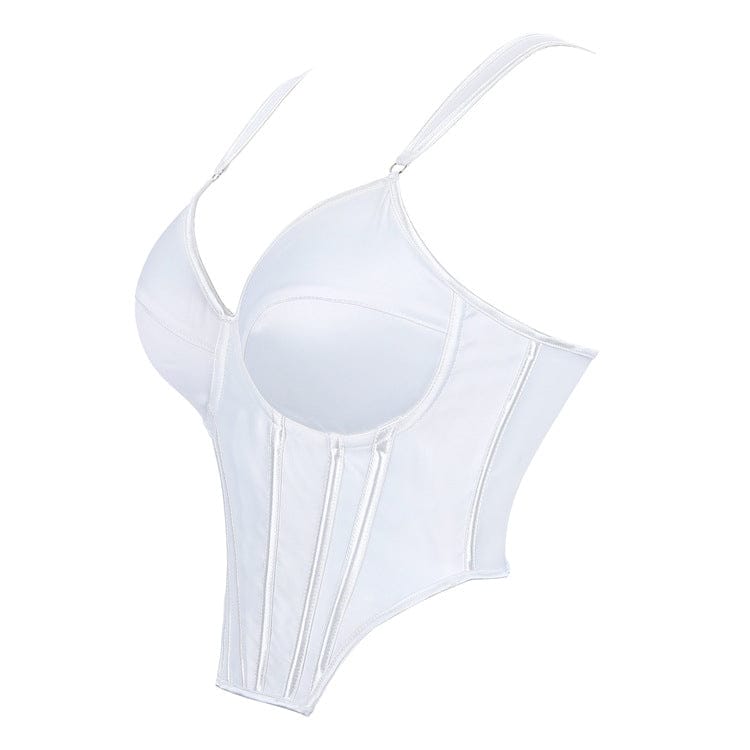 Kobine Women's Gothic Irregular Lace-up White Overbust Corset