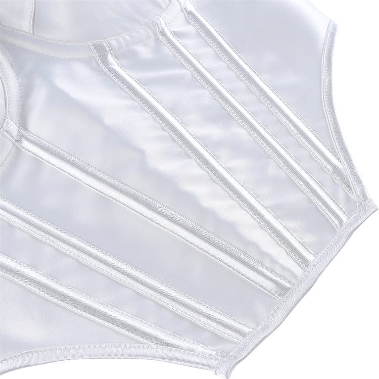 Kobine Women's Gothic Irregular Lace-up White Overbust Corset