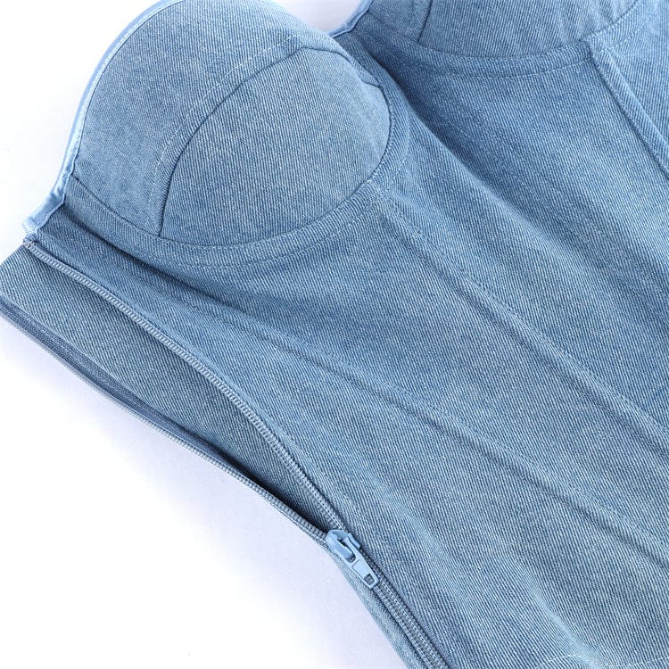 Kobine Women's Gothic Irregular Lace-up Zip Overbust Corset