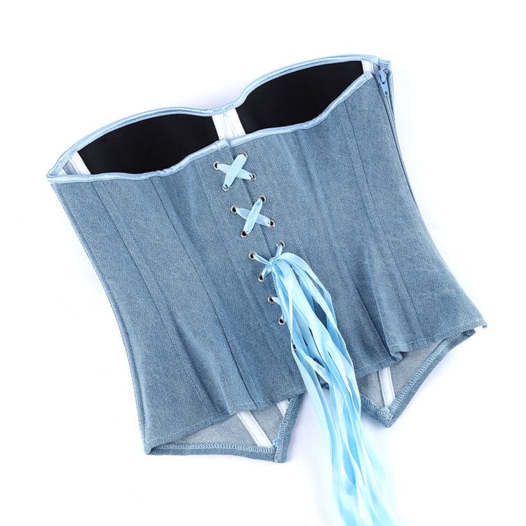 Kobine Women's Gothic Irregular Lace-up Zip Overbust Corset