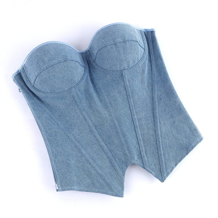 Kobine Women's Gothic Irregular Lace-up Zip Overbust Corset