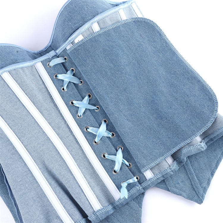 Kobine Women's Gothic Irregular Lace-up Zip Overbust Corset