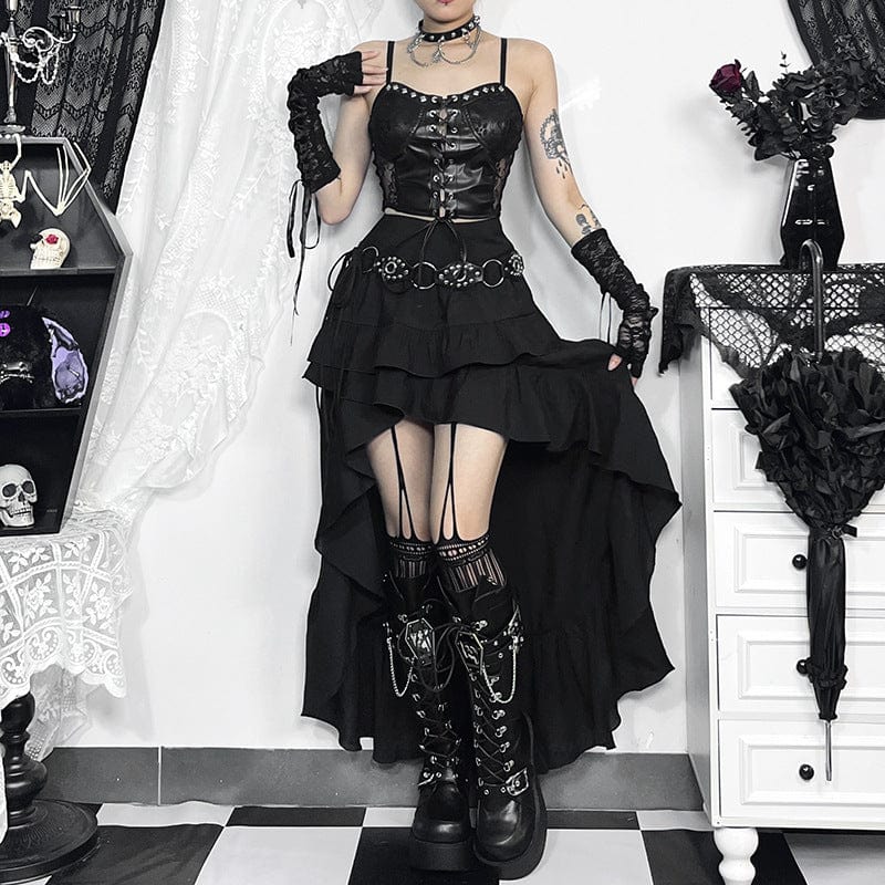 Kobine Women's Gothic Irregular Ruffled Layered Skirt