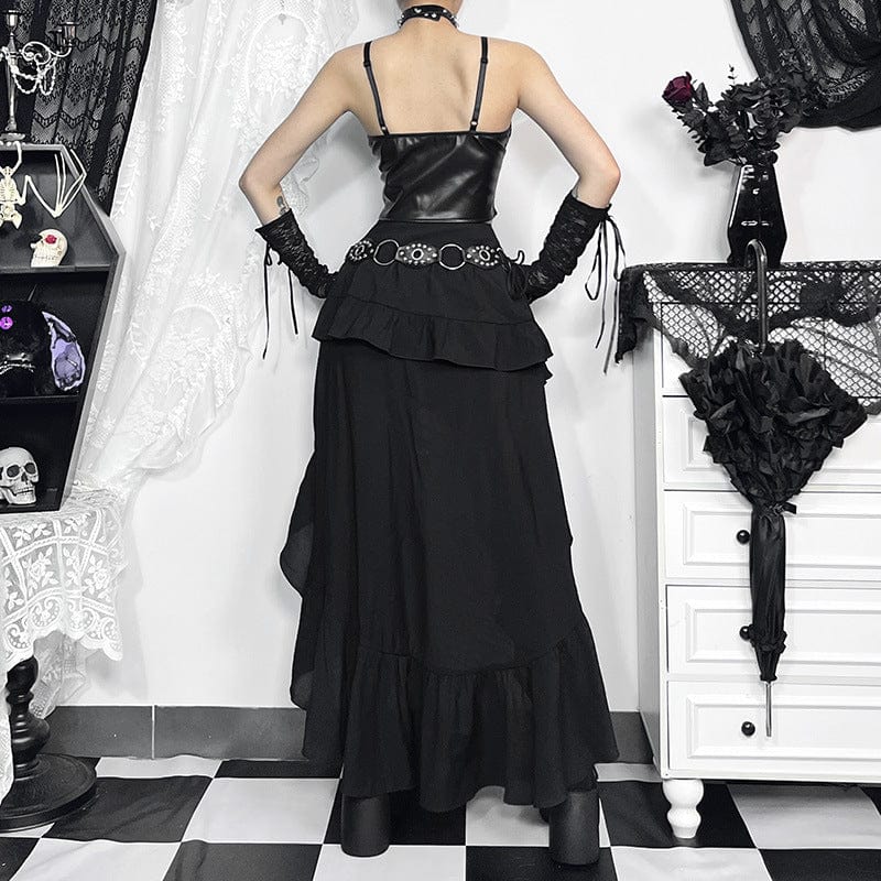 Kobine Women's Gothic Irregular Ruffled Layered Skirt