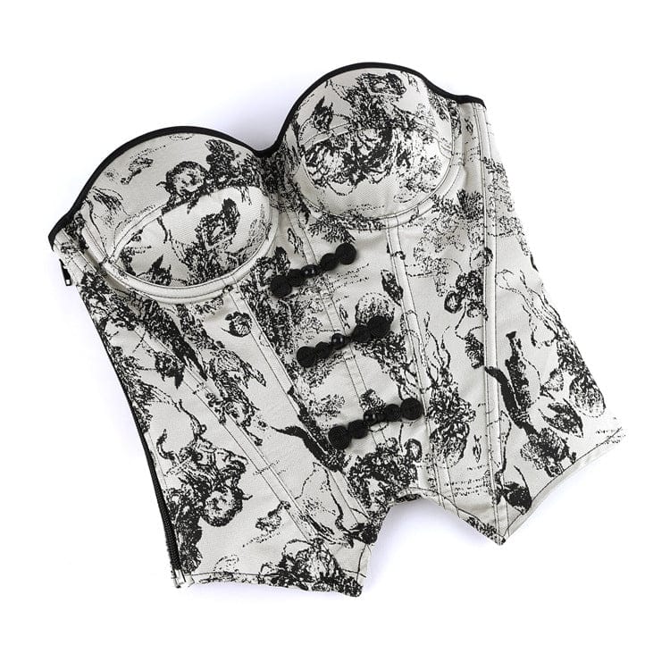Kobine Women's Gothic Irregular Wash Painting Frog Overbust Corset