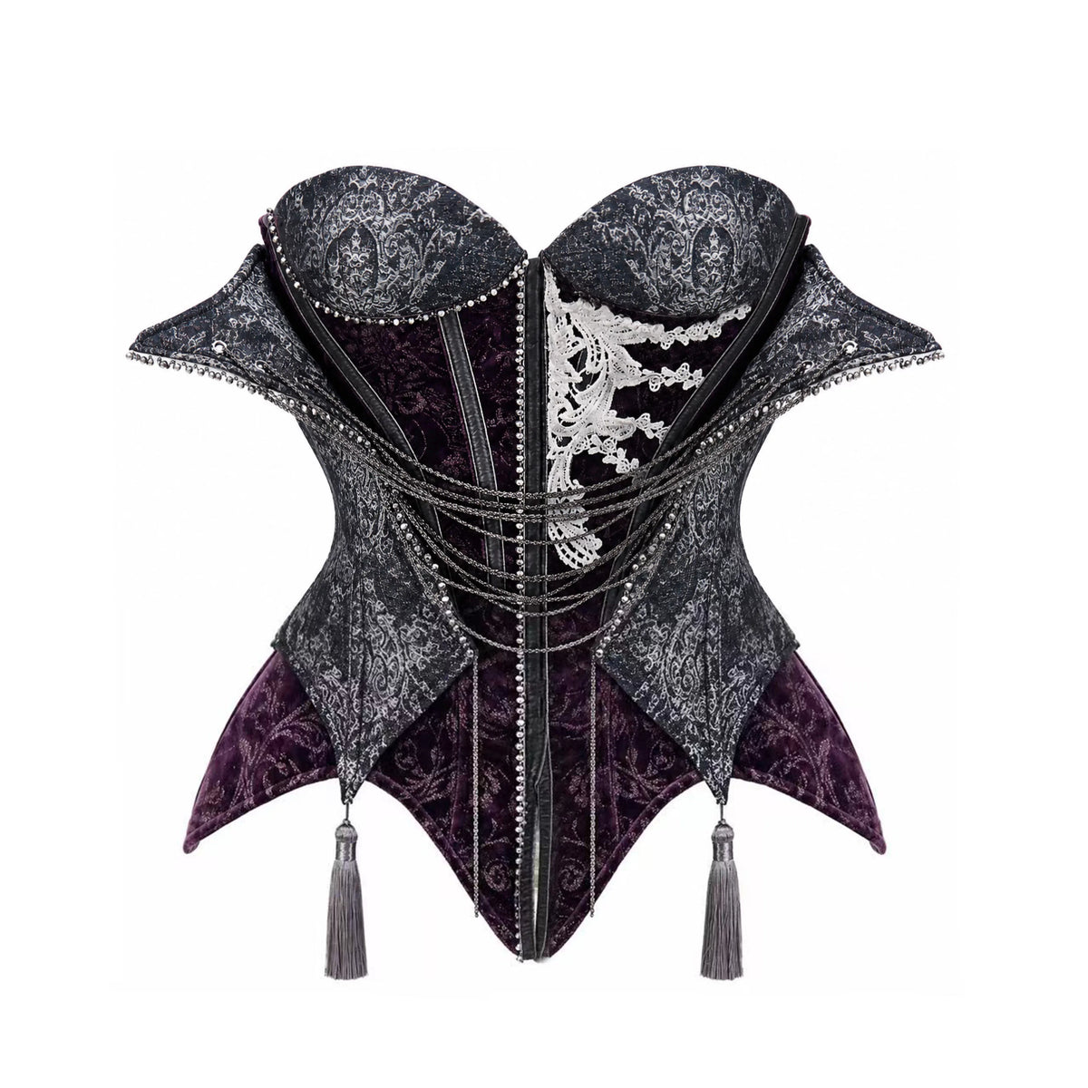 Women's Gothic Jacquard Chain Fringe Irregular Overbust Corset - Punk Design