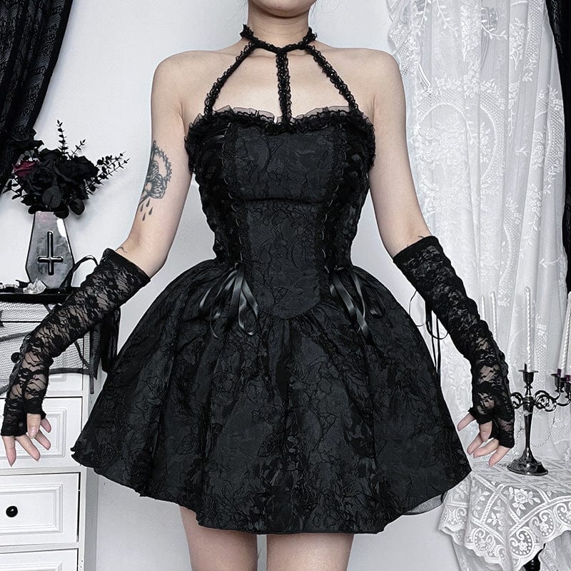  Black Gothic Punk Plaid Dress for Women Sexy