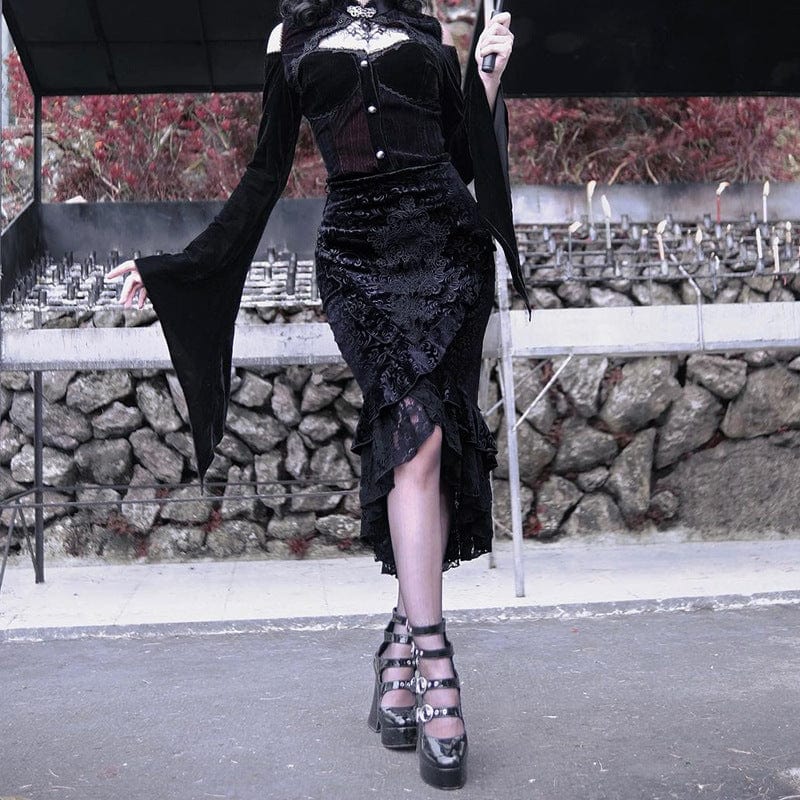 Kobine Women's Gothic Jacquard Irregular Hem Wrapped Skirt