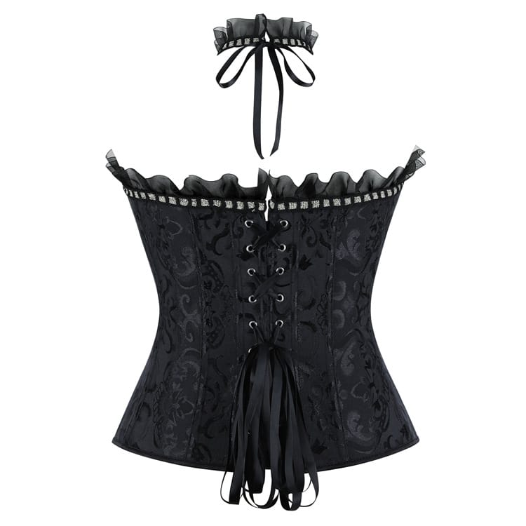 Kobine Women's Gothic Jacquard Lace-up Overbust Corset with Choker