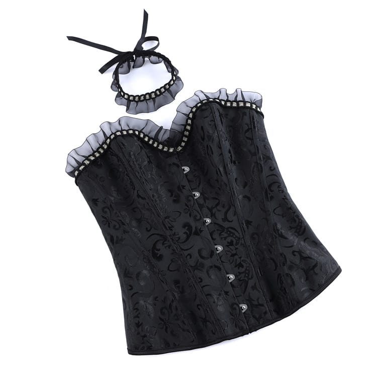 Women's Gothic Jacquard Lace-up Overbust Corset with Choker – Punk