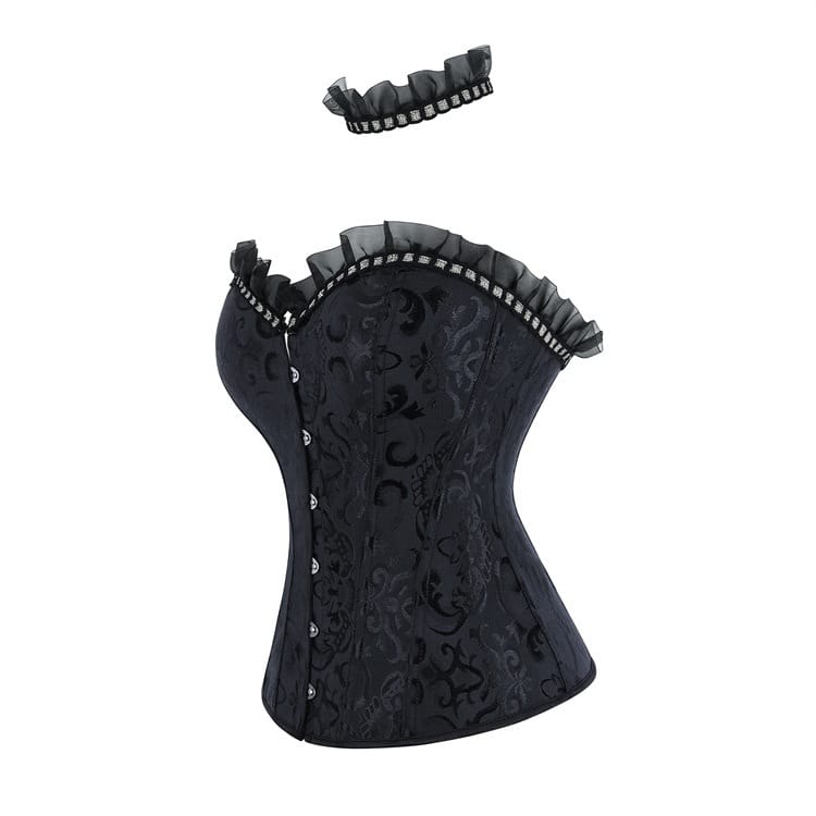 Kobine Women's Gothic Jacquard Lace-up Overbust Corset with Choker
