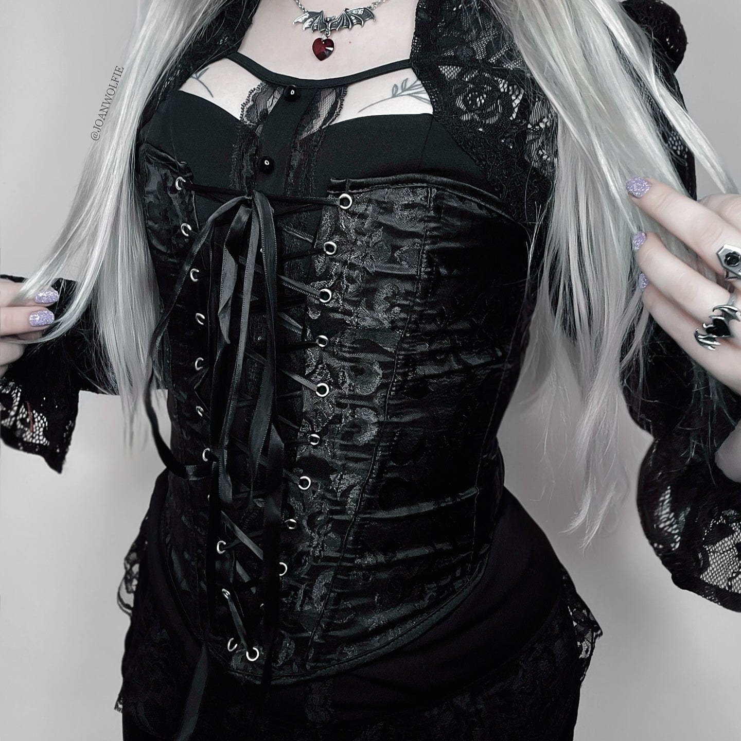 Kobine Gothic-Jacquard-Überbrustkorsett für Damen
