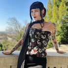 Kobine Women's Gothic Koi Fish Printed Ruffled Overbust Corset