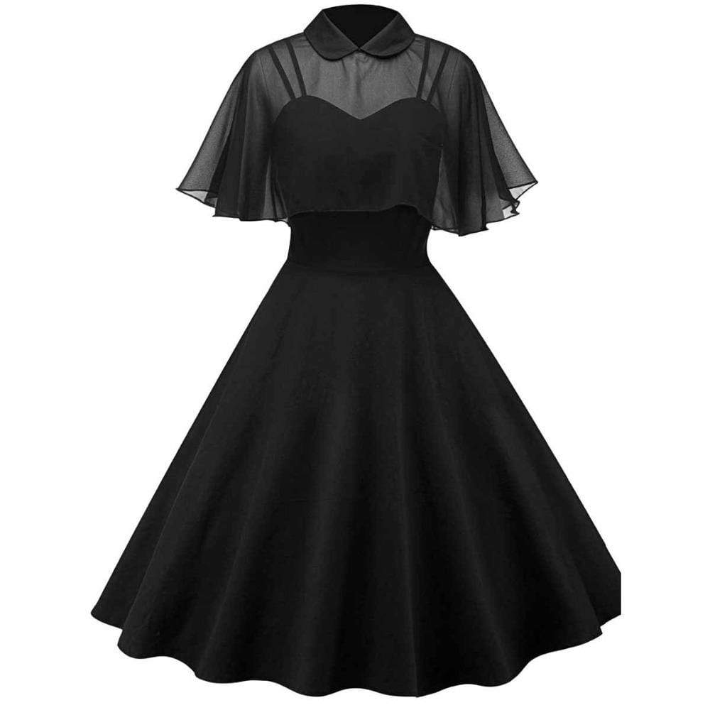 Kobine Women's Gothic Lace Overlaid Cape Black Circle Dress