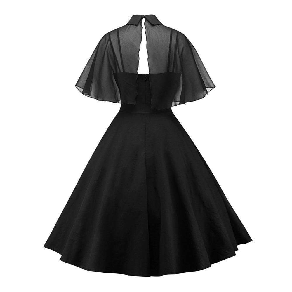 Kobine Women's Gothic Lace Overlaid Cape Black Circle Dress