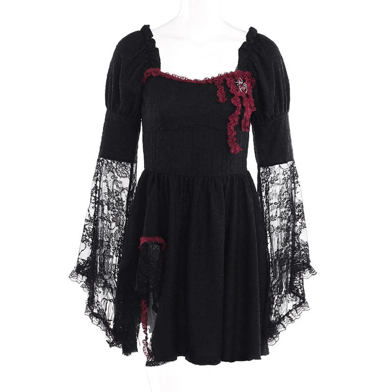 Kobine Women's Gothic Lace Sleeved Ruffled Dress