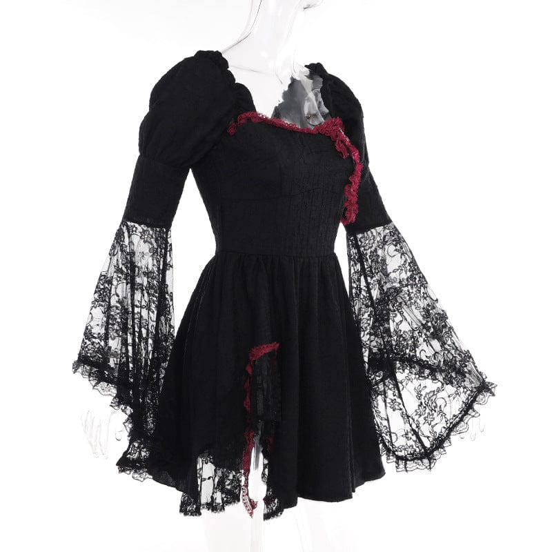 Kobine Women's Gothic Lace Sleeved Ruffled Dress