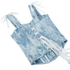 Kobine Women's Gothic Lace Splice Denim Overbust Corset
