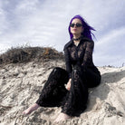 Kobine Women's Gothic Lace Splice Flared Pants