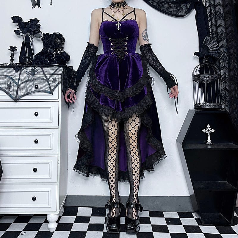 Kobine Women's Gothic Lace Splice High/low Layered Slip Dress