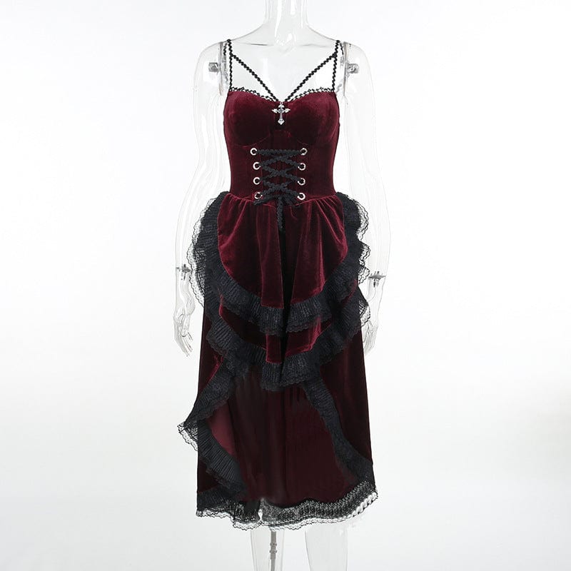 Kobine Women's Gothic Lace Splice High/low Layered Slip Dress