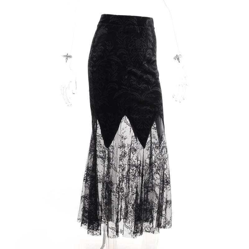 Kobine Women's Gothic Lace Splice Mermaid Skirt