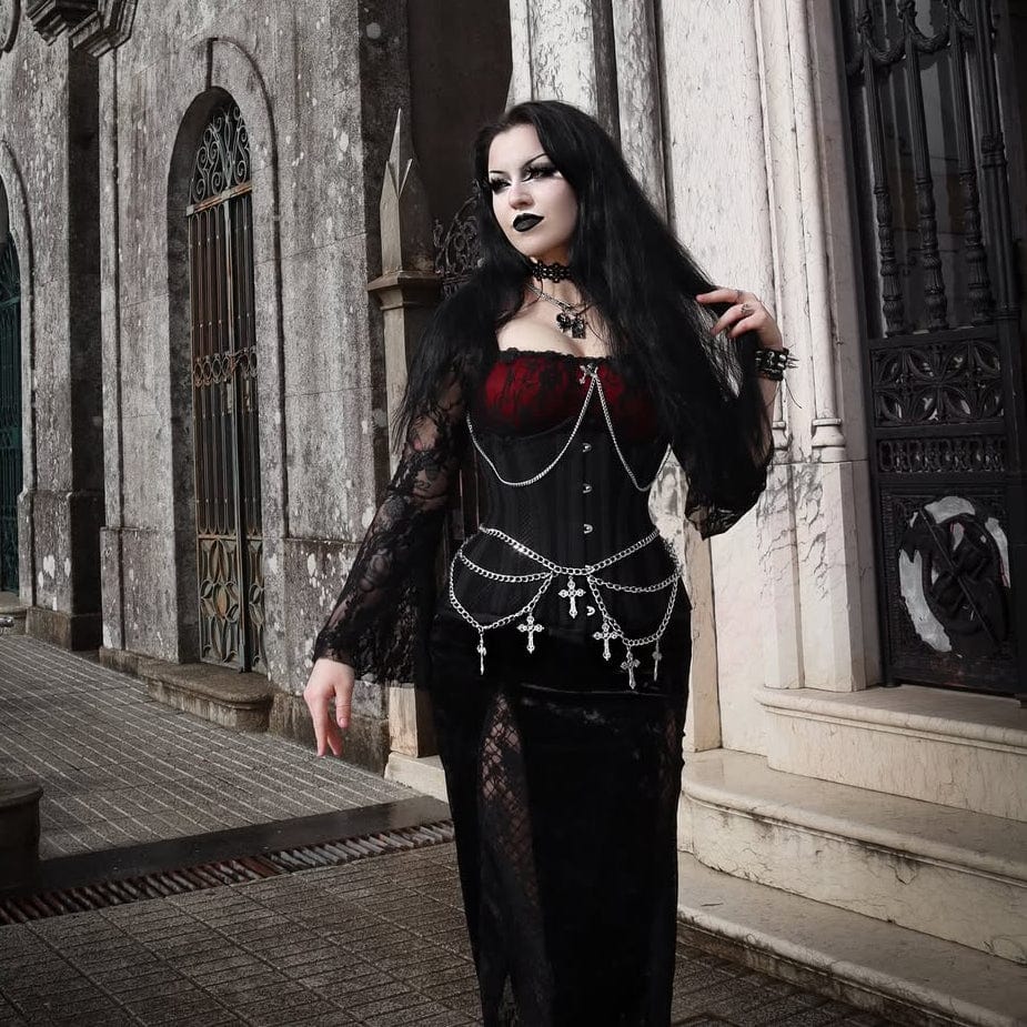 Kobine Women's Gothic Lace Splice Side Slit Dress