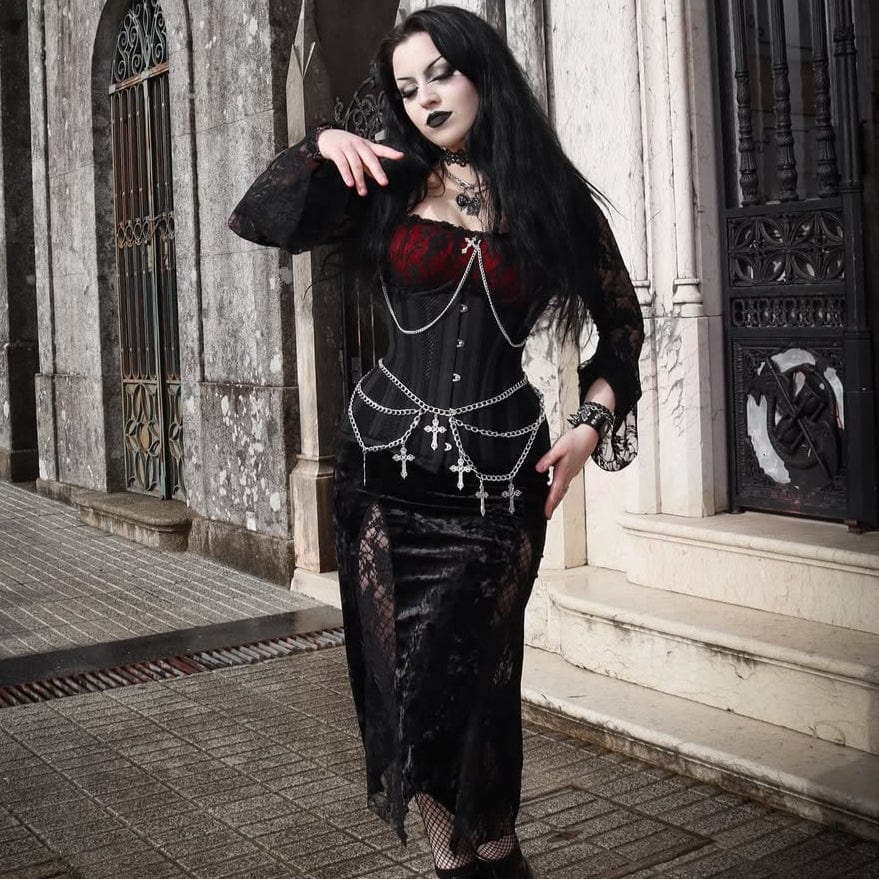 Kobine Women's Gothic Lace Splice Side Slit Dress