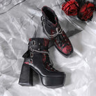 Kobine Women's Gothic Lace-up Chain Side Zipper Platform Ankle Boots