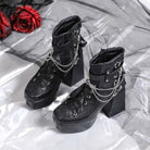 Kobine Women's Gothic Lace-up Chain Side Zipper Platform Ankle Boots