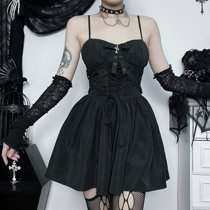 Kobine Women's Gothic Lace-up Eyelet Slip Dress