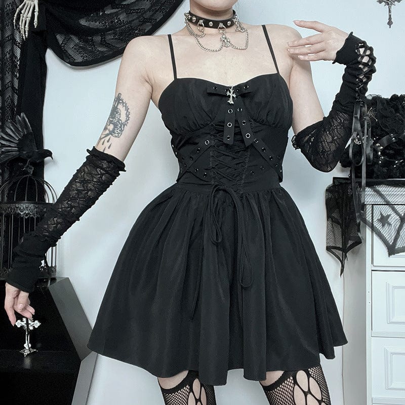 Kobine Women's Gothic Lace-up Eyelet Slip Dress