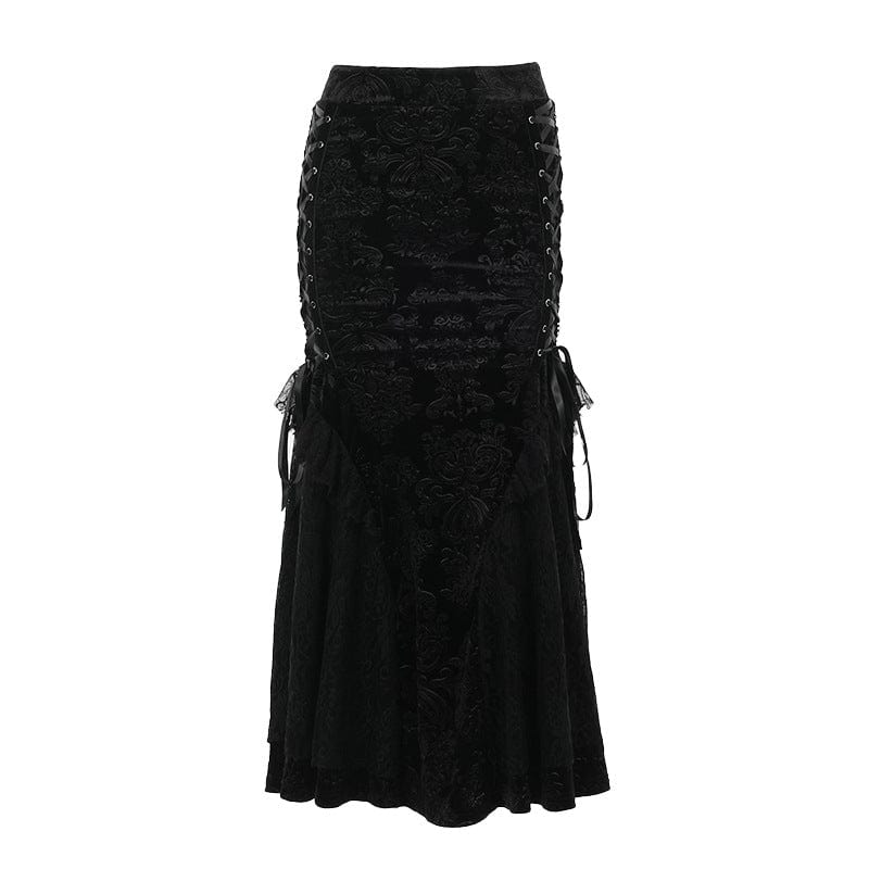 Kobine Women's Gothic Lace-up Eyelets Lace Maxi Skirt