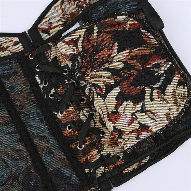 Kobine Women's Gothic Lace-up Floral Jacquard Overbust Corset