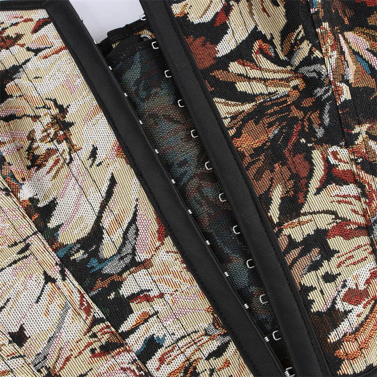 Kobine Women's Gothic Lace-up Floral Jacquard Overbust Corset