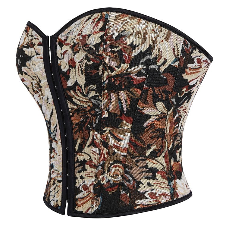 Kobine Women's Gothic Lace-up Floral Jacquard Overbust Corset