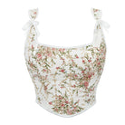 Kobine Women's Gothic Lace-up Floral Overbust Corsets White