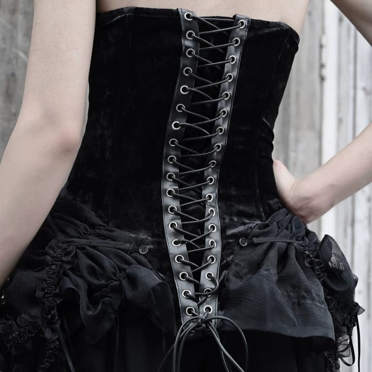 Kobine Women's Gothic Lace-up Metal Buckle Mesh Panel Overbust Corset