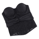 Kobine Women's Gothic Lace-up Pinstripe Floral Lace Overbust Corset