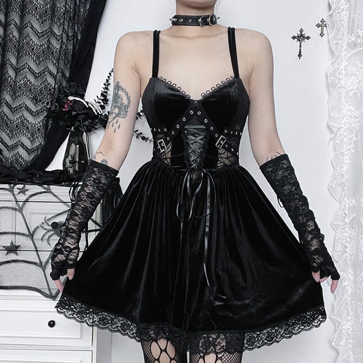 Kobine Women's Gothic Lace-up Slip Dress