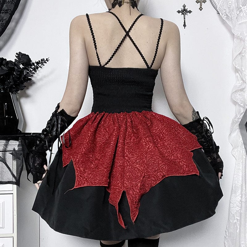 Kobine Women's Gothic Lace-up Splice Irregular Hem Short Dress