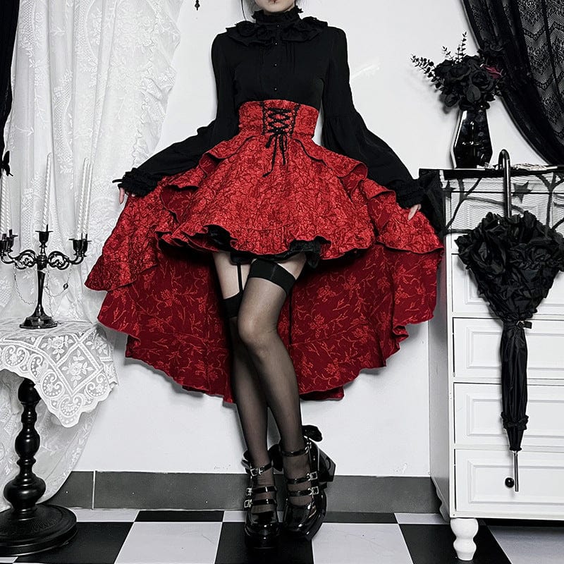 Kobine Women's Gothic Lace-up Splice Irregular Hem Skirt