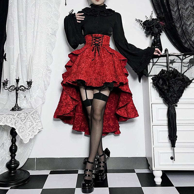 Kobine Women's Gothic Lace-up Splice Irregular Hem Skirt